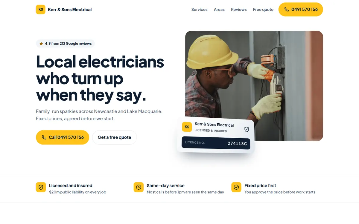 Kerr & Sons Electrical, Newcastle, Coast design